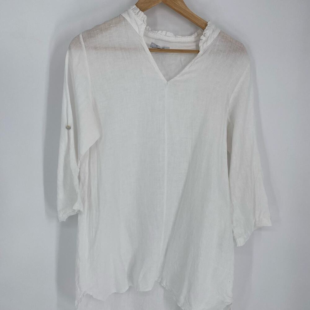 Rosemarine Top Women's Medium White Linen Flowy Romantic Feminine Made In Italy